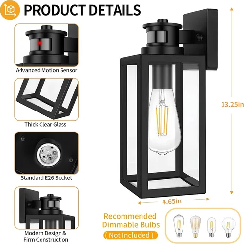 Miniatura 6 de Paquete de 2 luces para exteriores con sensor de movimiento, lámparas de pared actualizadas del atardecer al amanecer, luces de pared con sensor