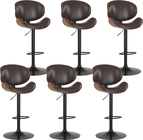 Miniatura 10 de KCC Juego de 2 taburetes de bar giratorios de altura ajustable, sillas de bar tapizadas de piel sintética con reposapiés, taburete de bar de madera