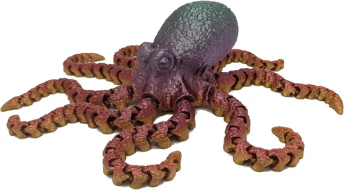 Miniatura 20 de Pulpo impreso en 3D – Personalizable, hecho a pedido Modelo animal articulado (pequeño, morado con tentáculos verde lima)