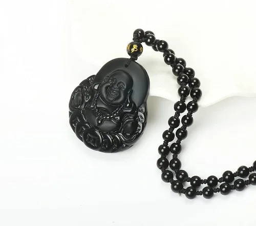 Miniatura 4 de ASGIFT Collar de la suerte de obsidiana, dije de protección de amuleto de piedra de poder con cadena de cuentas ajustable, cristal curativo, regalo