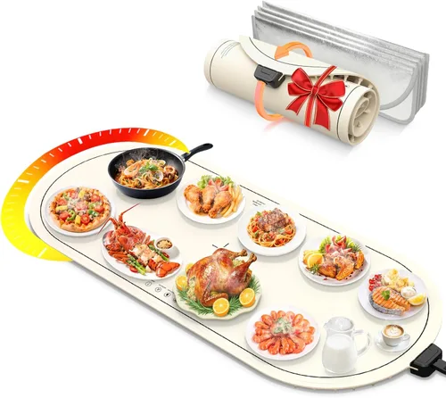 Alfombrillas de calentamiento de alimentos para encimera extra grandes (XXL 36"x15"), almohadilla térmica eléctrica para alimentos, alfombrilla
