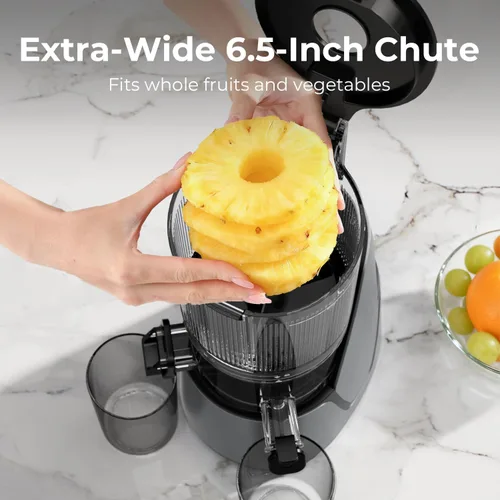 Miniatura 4 de EanOruus Máquinas exprimidoras 3 en 1 de prensa en frío con canal extra grande de 6.5 pulgadas, gran capacidad de 100 onzas, motor de CA, hace jugo