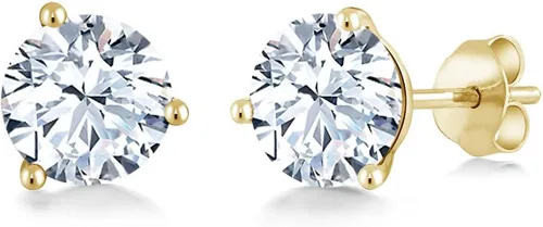 Miniatura 30 de Gem Stone King Aretes de oro de 14 quilates, 0.236 in, piedra natal redonda, Martini, 3 puntas, aretes de oro para mujer