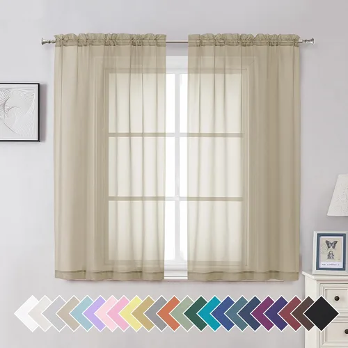 Miniatura 118 de Aiyufeng 2 paneles de cenefa transparente negra de 14 pulgadas de largo, cortinas cortas negras transparentes para dormitorio, cortinas de cocina