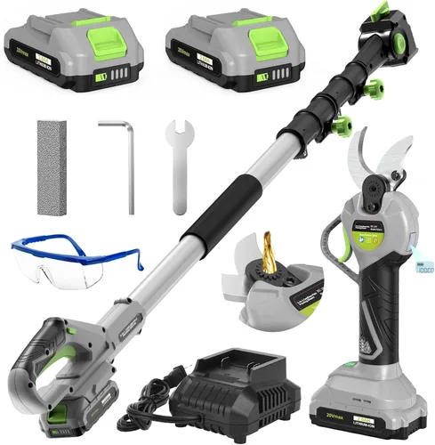 Tijeras de poda con mástil 2 en 1 inalámbricas, tijeras de poda eléctricas con pantalla LCD, mástil extensible de 2.7m para recortar árboles, con 2