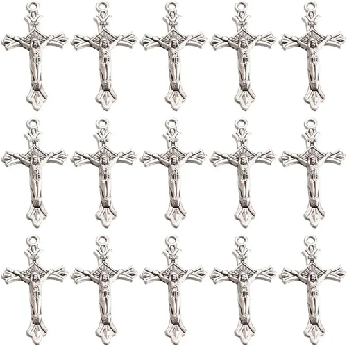 Miniatura 9 de SUNNYCLUE 1 Caja 50 Piezas Dijes de Cruz de Rosario Dijes de Cruz Dorada a Granel Crucifijo de Pascua Pieza Central de Metal Amuleto Elegante