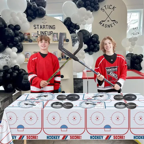 Miniatura 6 de Decoraciones de cumpleaños de hockey – Paquete de 162 piezas de vajilla de hockey sobre hielo, platos temáticos de hockey desechables, servilletas