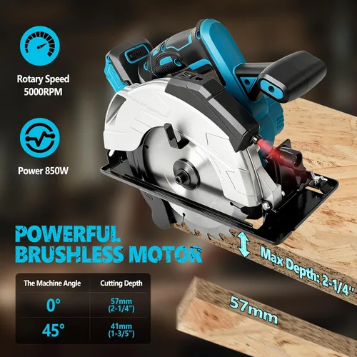 Miniatura 5 de Sierra circular inalámbrica compatible con batería Makita de 18 V, motor sin escobillas 5000 rpm, 850 W, sierra circular eléctrica de 7-1/4 pulgadas