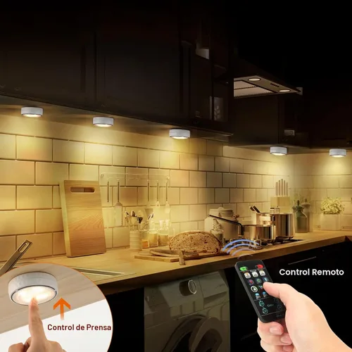 Miniatura 2 de TECOMLIGHT Luces LED de disco con control remoto, luz inalámbrica para armario, funciona con pilas, luces debajo del gabinete, luz de grifo que