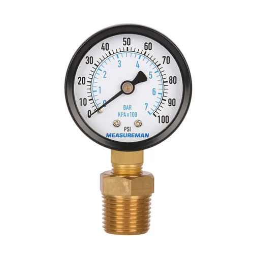 MEASUREMAN Medidor de presión de pozo de 2 pulgadas, 0-100 psi/bar, macho NPT de 1/4 pulgadas con adaptador NPT de 1/2 pulgadas, precisión de 3-2-3%