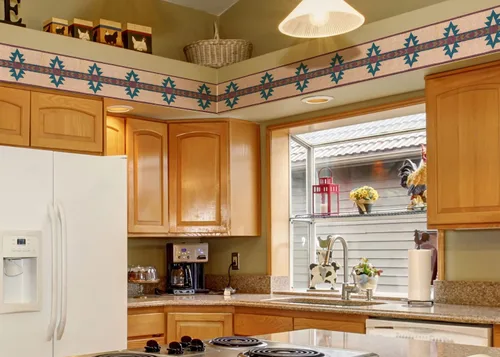 Miniatura 3 de CONCORD WALLCOVERINGS ™ Papel Pintado Borde País Patrón Adornos Geométricos Para Casa Rural Sala De Estar, Beige Borgoña Azul, 15 pies Por 7 in