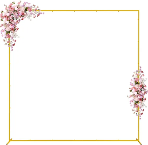 Miniatura 8 de Wokceer Soporte de Arco de Telón de Fondo para Boda Cuadrado 6.6 pies x 6.6 pies Soporte de Arco de Globos de Metal Dorado Pérgola de Jardín Marco