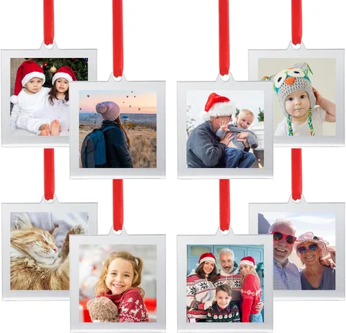 Miniatura 11 de UNIQOOO 8 adornos de marcos de fotos de acrílico negro de Navidad para mostrar fotografías, 2.5 x 2.5 pulgadas decoración colgante festiva, marcos