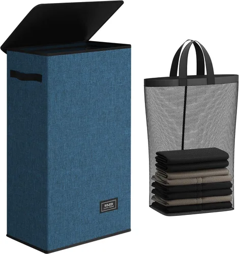 Miniatura 16 de SOLEDI - Canasta de lavandería con tapa de 100L, canasta de ropa plegable grande y alta, cesta de lavandería con bolsa removible fácil