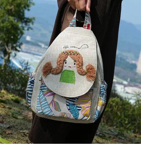 Miniatura 84 de HUANGGUOSHU Mochila de algodón tejida de algodón bohemio con bordado de lona estilo bohemio con múltiples bolsillos retro linda mochila cartera