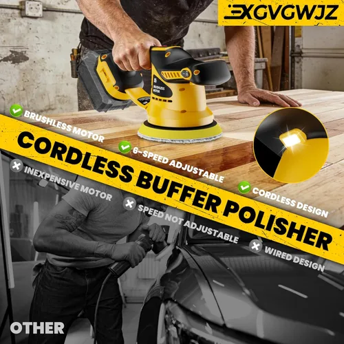 Miniatura 5 de Pulidora inalámbrica para batería Dewalt de 20 V, 450 W sin escobillas para coche, pulidora de cera con disco de 6 pulgadas, 6 velocidades variables