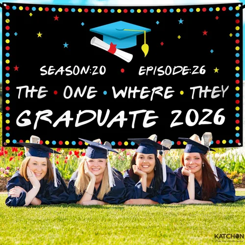 Miniatura 5 de KatchOn, Telón de fondo The One Where They Graduate 2026 – Xtragrande, 72 x 44 pulgadas, pancarta de graduación clase de 2026, decoraciones de Negro