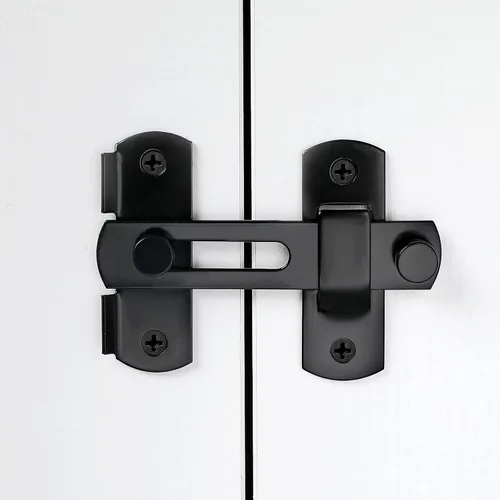 Miniatura 3 de INIRET Paquete de 5 pestillos para puerta de granero, 3.93 x 2.75 pulgadas, de acero inoxidable, color negro, cerraduras de puerta abatibles