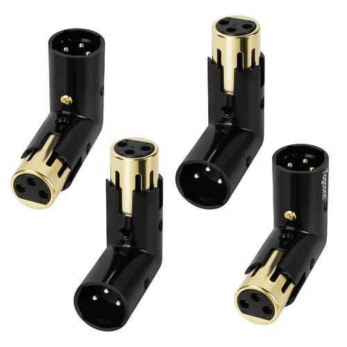 Adaptador XLR ajustable de 3 pines en ángulo recto, paquete de 4 – conector de metal resistente chapado en oro de 90 grados macho a hembra, extensor