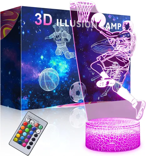 Miniatura 10 de Lámpara de fútbol 3D Luz nocturna: Regalos para niños y niñas con control remoto táctil, varios colores con brillo ajustable, alimentada por