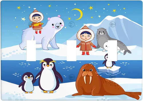 Miniatura 57 de Arctic Animals - Placa de interruptor de luz de 1 banda, lindo sello de dibujos animados, pingüino, oso polar, placa de pared individual basculante