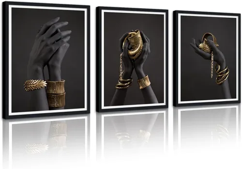 Miniatura 93 de MAMAGO Lienzo decorativo para pared, pintura de belleza dorada y negra, fotos de mujeres africanas, hermosos pósteres de mujer negra, impresiones