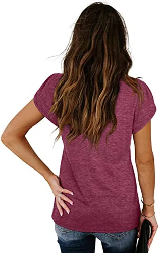Miniatura 6 de Camisetas de verano para mujer, moda casual, cuello redondo, manga corta, de punto, color sólido, suéter