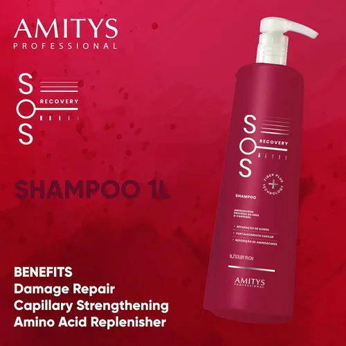 Miniatura 3 de Amitys SOS Recovery Shampoo 1L Aminoácido, proteína de seda D-pantenol, protege la reparación de fibra capilar dañada, fortalecimiento capilar