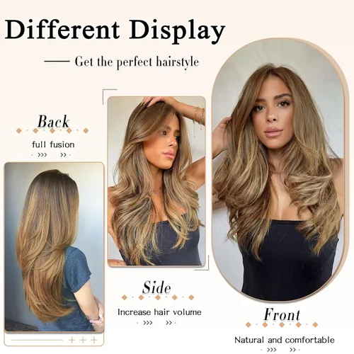 Miniatura 3 de FREEMEIGE 4 piezas de extensiones de cabello con clip, extensiones de cabello largas y gruesas con capas rectas de 20 pulgadas, extensiones