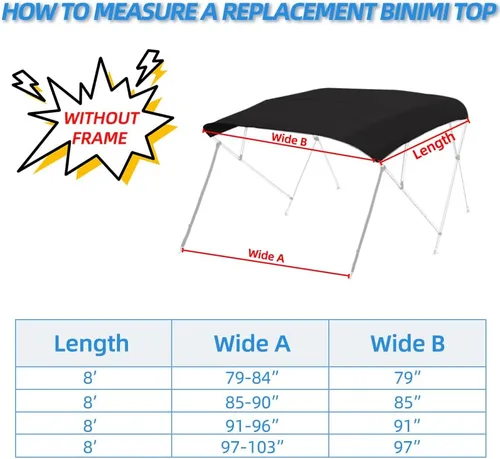 Miniatura 2 de Funda de repuesto para parte superior Bimini de 3 arcos, resistente a la decoloración y a las grietas, poliéster de grado marino 600D, impermeable
