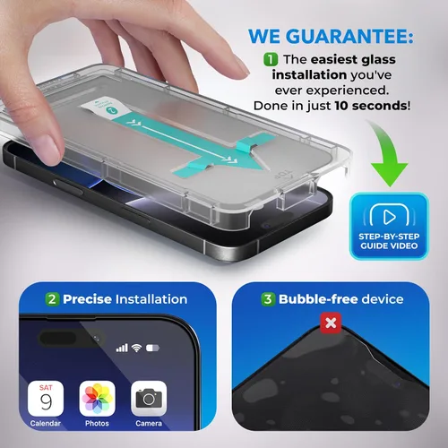 Miniatura 3 de Deppa Protector de pantalla de privacidad premium para iPhone 15 Pro (6.1 pies), vidrio templado de borde a borde, cubierta completa con bandeja