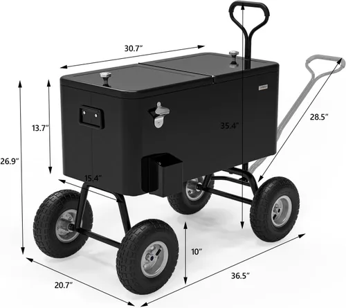 Miniatura 6 de VINGLI Caja Refrigeradora Rodante de 80 Cuartos de Galón, con Mango Largo y Ruedas de 10 Pulgadas, Portabebidas Portátil para Playa, Patio, Fiesta