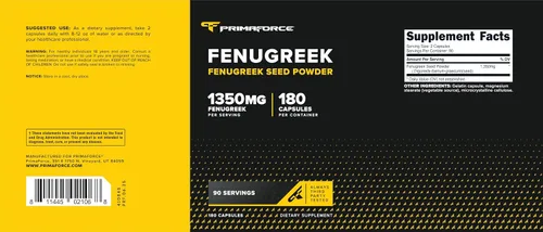 Miniatura 5 de Primaforce Cápsulas de semillas de fenogreco (180 cápsulas/1350 mg por porción, 2 porciones de cápsulas) – Suplemento de hierbas premium