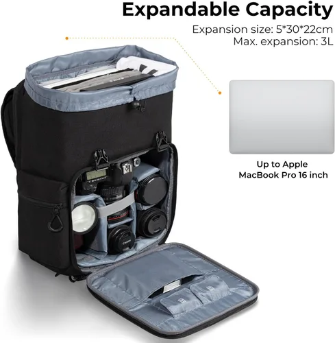Miniatura 4 de Mochila para cámara K&F CONCEPT, bolsa de cámara con carcasa dura, mochila de gran capacidad para fotografía con compartimento para laptop de 15.6