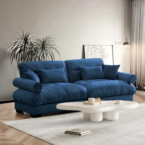 Miniatura 3 de SoarFlash Moderno sofá reclinable de terciopelo para sala de estar, sofá biplaza para apartamento, sofá de almacenamiento con marco de madera Azul
