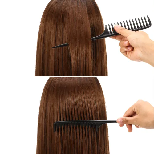 Miniatura 3 de Leinuosen Paquete de 3 peines de cola de dientes anchos, fibra de carbono negra, peine de peluquería antiestática, resistente al calor, adecuado