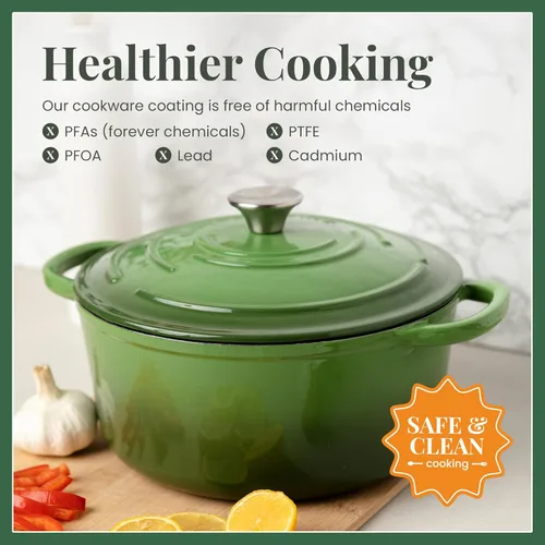 Miniatura 3 de Larder & Vine Olla para horno holandés de hierro fundido esmaltado de 5.7 cuartos con tapa, para hornear pan, compatible con todas las placas de Okra