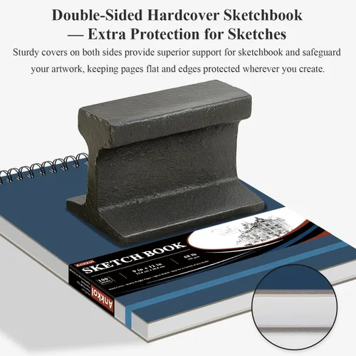 Miniatura 5 de Cuaderno de bocetos de 9 x 12 pulgadas, cuaderno de bocetos de tapa dura, bloc de bocetos con espiral superior, bloc de papel de dibujo de 100 hojas