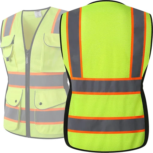 Miniatura 5 de JKSafety Chaleco de seguridad reflectante de alta visibilidad para mujer, tiras reflectantes cosidas en el cuerpo de color neón, transpirable