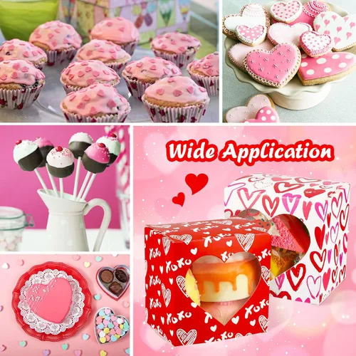 Miniatura 7 de Outus 24 cajas de postre, 4 x 4 x 3 pulgadas en forma de corazón con ventana de PVC, cajas para el día de San Valentín