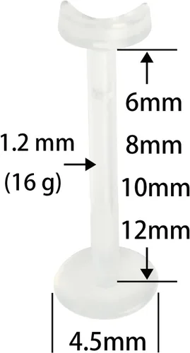 Miniatura 2 de 5 piezas de retenedores de labio, aretes de plástico para nariz, cartílago labial, joyería de acrílico para tragus, 0.047 pulgadas (0.047 in)