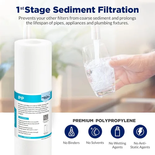 Miniatura 5 de Membrane Solutions Cartucho de filtro de agua de sedimentos ranurados (paquete de 6), filtro de agua de 0.5 micrones para toda la casa, reemplazo