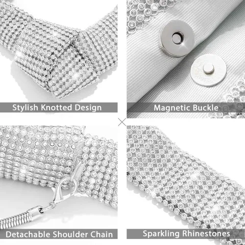 Miniatura 4 de Yokawe Monederos con diamantes de imitación para mujer, bolso de noche brillante mini hobo bolso de vacaciones fiesta club boda bolso