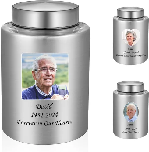 Miniatura 7 de SOITIS Urna mediana de hasta 140 libras para cenizas humanas adultas, urna decorativa de acero inoxidable de 7.3 pulgadas, árbol de la vida