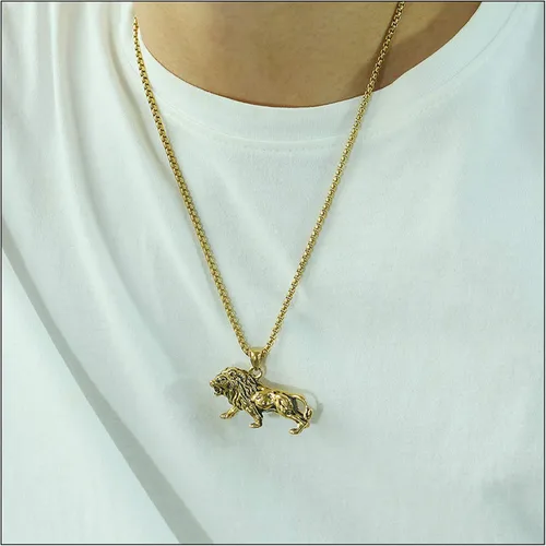 Miniatura 6 de Collar de animal con colgante de león de acero inoxidable punk