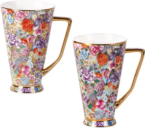 Miniatura 9 de KAMMAK Tazas de café de cerámica de 18 onzas de alto, juego de 2 tazas de té grandes con asa, tazas de té vintage, taza de capuchino para latte