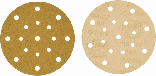 Miniatura 2 de Dura-Gold Discos de lijado dorados de 6 pulgadas de alta calidad, grano 80 (caja de 50), papel de lija de gancho y bucle sin polvo con patrón de 17