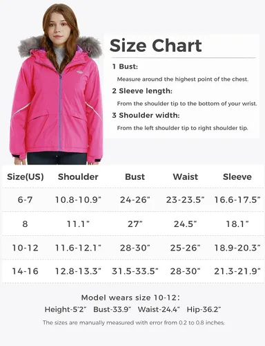 Miniatura 7 de Wantdo Chaquetas de snowboard para niña, impermeables, de forro polar, para invierno, resistente al viento