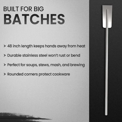 Miniatura 2 de Quality Industries - Paleta mezcladora de acero inoxidable de 48 pulgadas, herramienta de agitación comercial resistente para ollas grandes