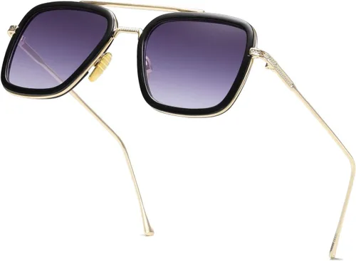 Tony Stark - Gafas de sol vintage con marco de metal cuadrado para hombres y mujeres, lentes de sol vintage de Iron Man y Spider-Man